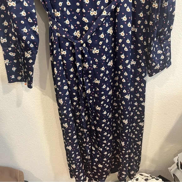 Glamorous Tall navy blue long sleeve midi wrap dress size 10 - Picture 9 of 12